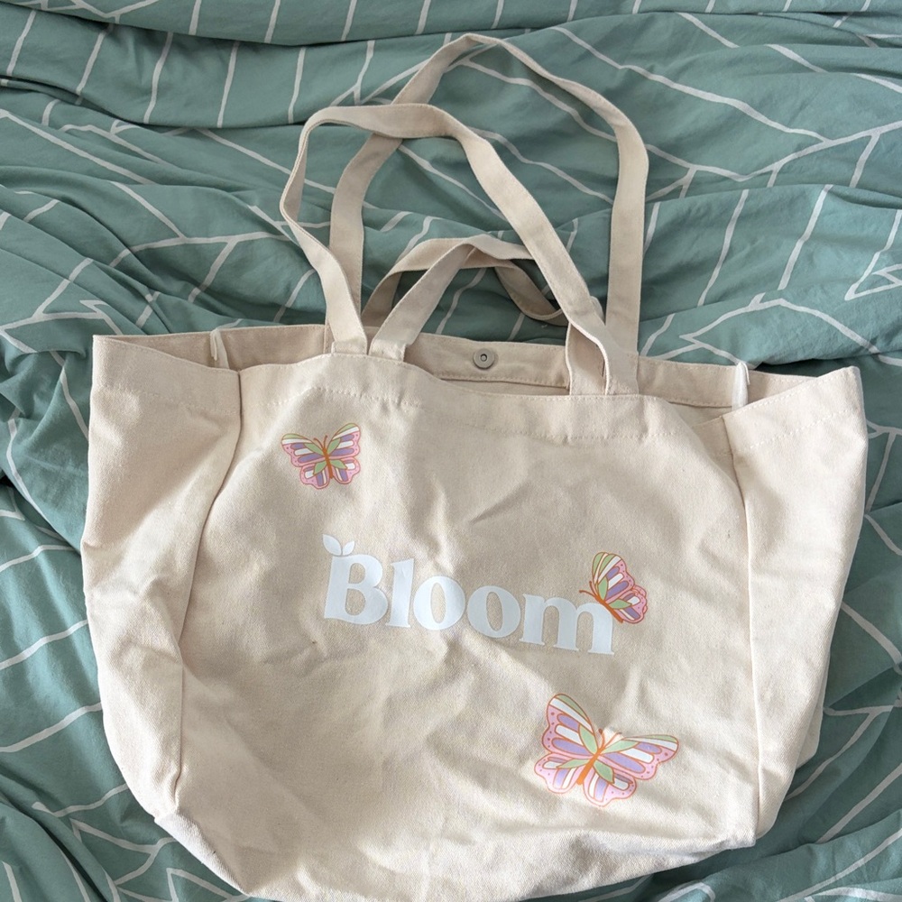 Bloom Tan Tote Bag with Butterfly Designs